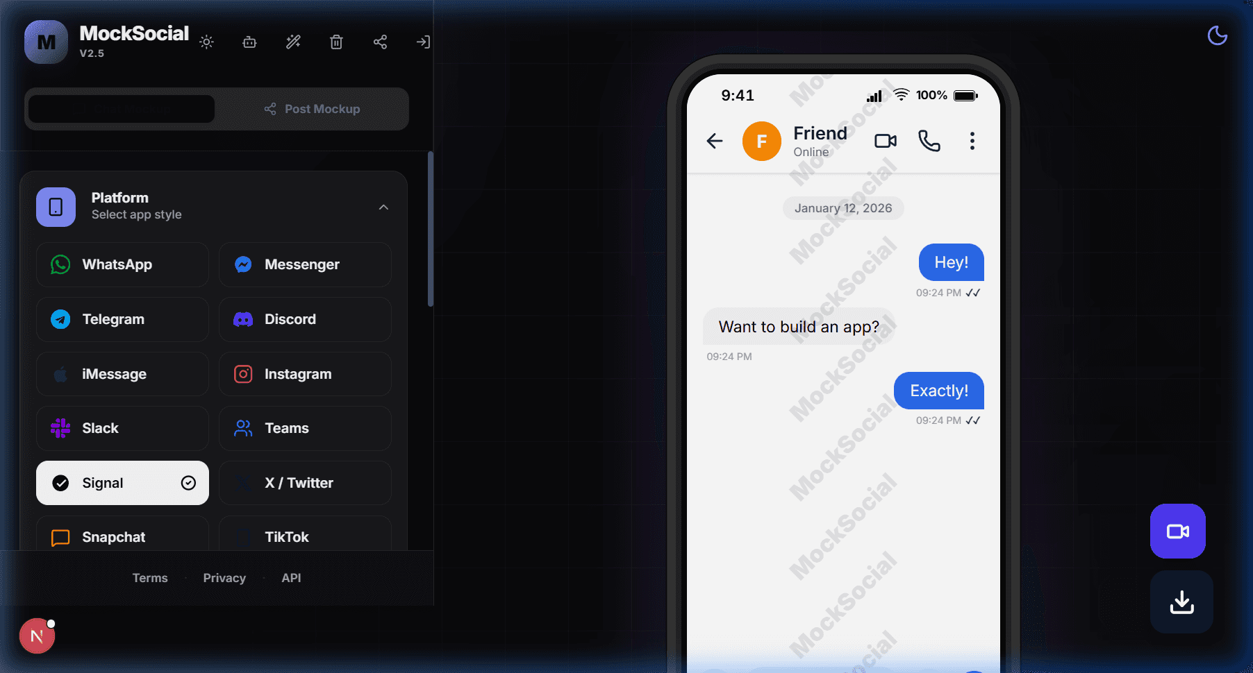 MockSocial Editor Interface Light